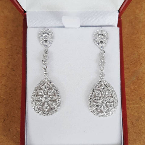 925 Sterling Silver Chandelier Cz Drop Earrings