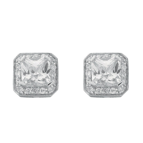 925 Sterling Silver Cushion Cut Cz Stud Earrings