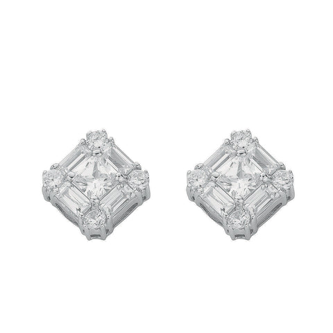 925 Sterling Silver Baguette Cut Cluster Stud Earrings