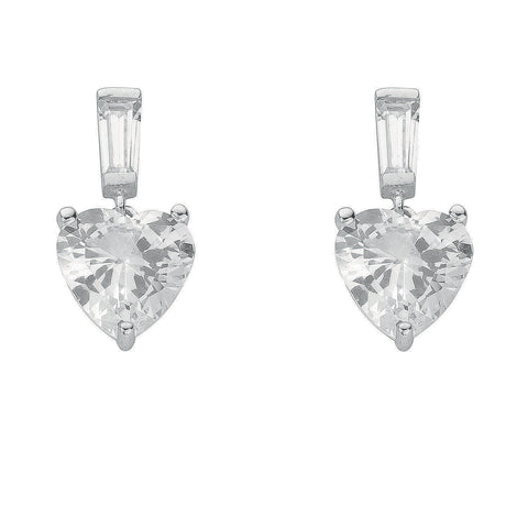 925 Sterling Silver Cz Heart & Baguette Cut Drop Stud Earrings