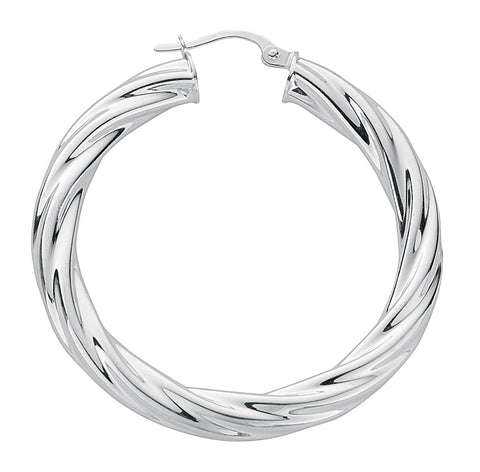 925 Sterling Silver Thick Twisted Hoop Earrings