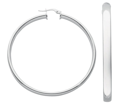 925 Sterling Silver 60mm D Shaped Hoop Earrings