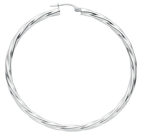 925 Sterling Silver 60mm Twisted Large Hoop Earrings