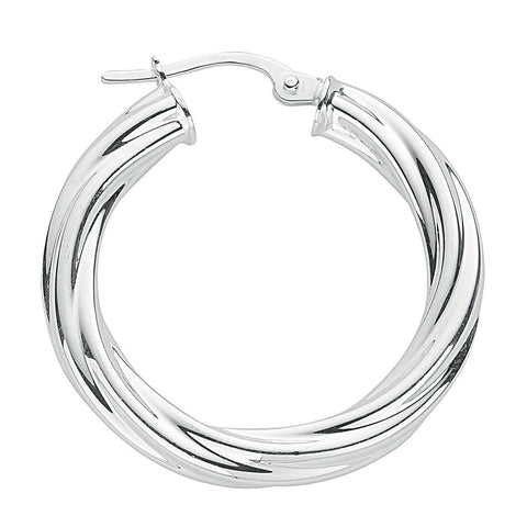925 Sterling Silver 28mm Twisted Hoop Earrings