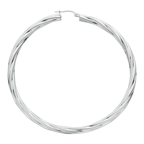925 Sterling Silver 70mm Twisted Hoop Earrings