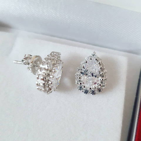 925 Sterling Silver Pear Cut Cz Cluster Stud Earrings
