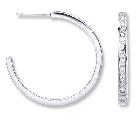 925 Sterling Silver 30mm Channel Set Cz Hoop Earrings