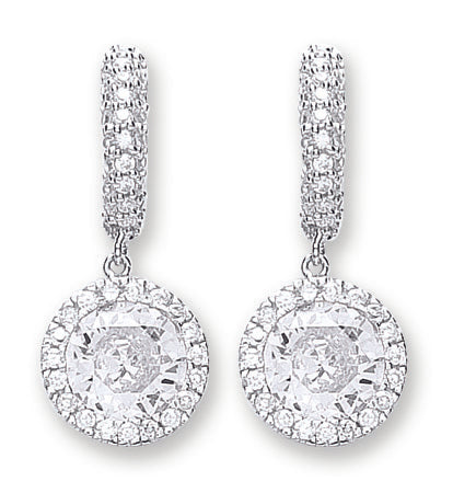 925 Sterling Silver Cz Halo Drop Earrings