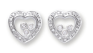 925 Sterling Silver Floating Cz Heart Stud Earrings