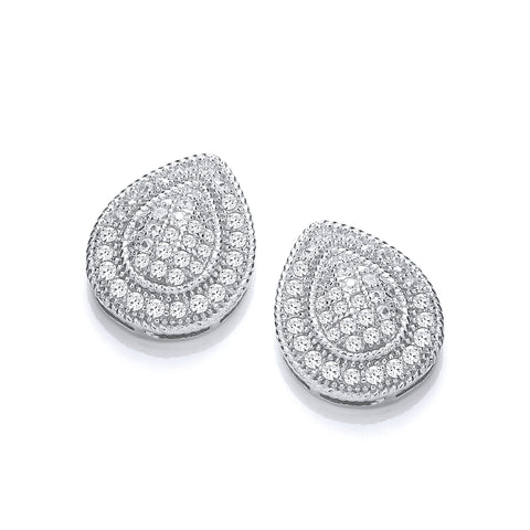 925 Sterling Silver Tear Drop Cz Cluster Stud Earrings