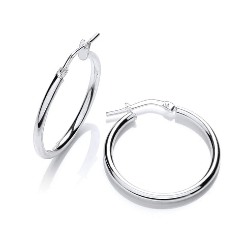 925 Sterling Silver Round Tube Hoop Earrings 22mm
