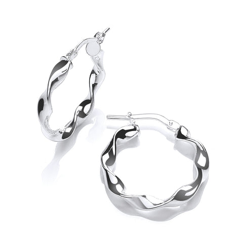 925 Sterling Silver 15mm Round Twist Hoop Earrings