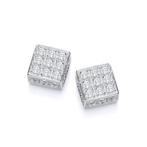 925 Sterling Silver Cz Square Stud Earrings