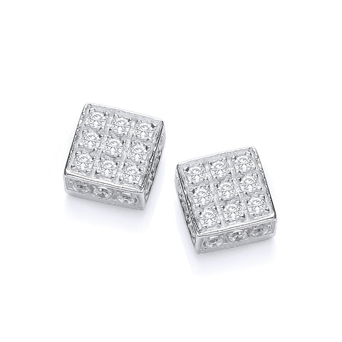 925 Sterling Silver Cz Square Stud Earrings