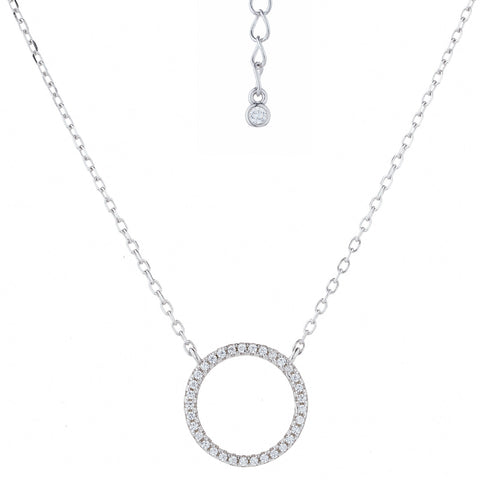 925 Sterling Silver Cz Circle of Life Pendant 16" Necklace - extends to 18"