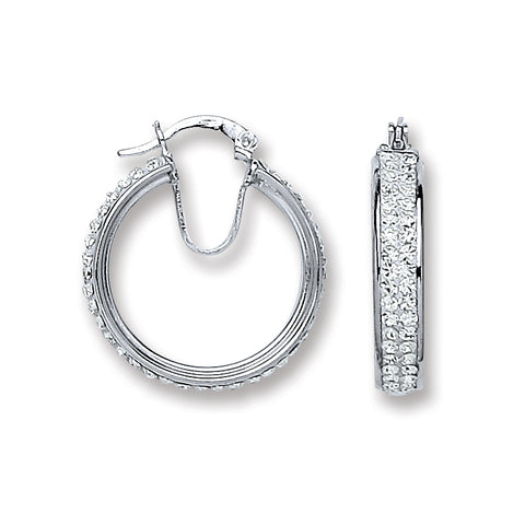 925 Sterling Silver 28mm Hoop Crystal Earrings