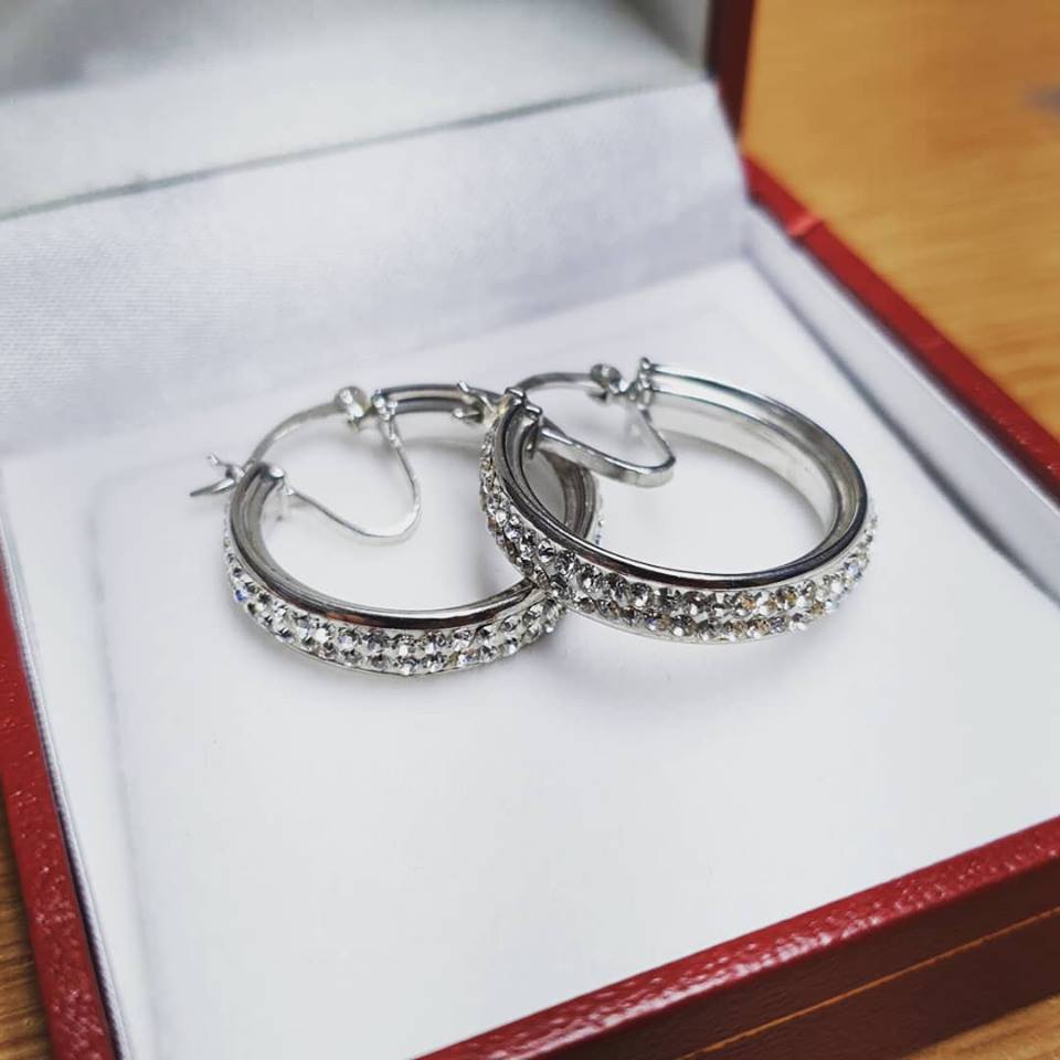 925 Sterling Silver Hoop Crystal Earrings