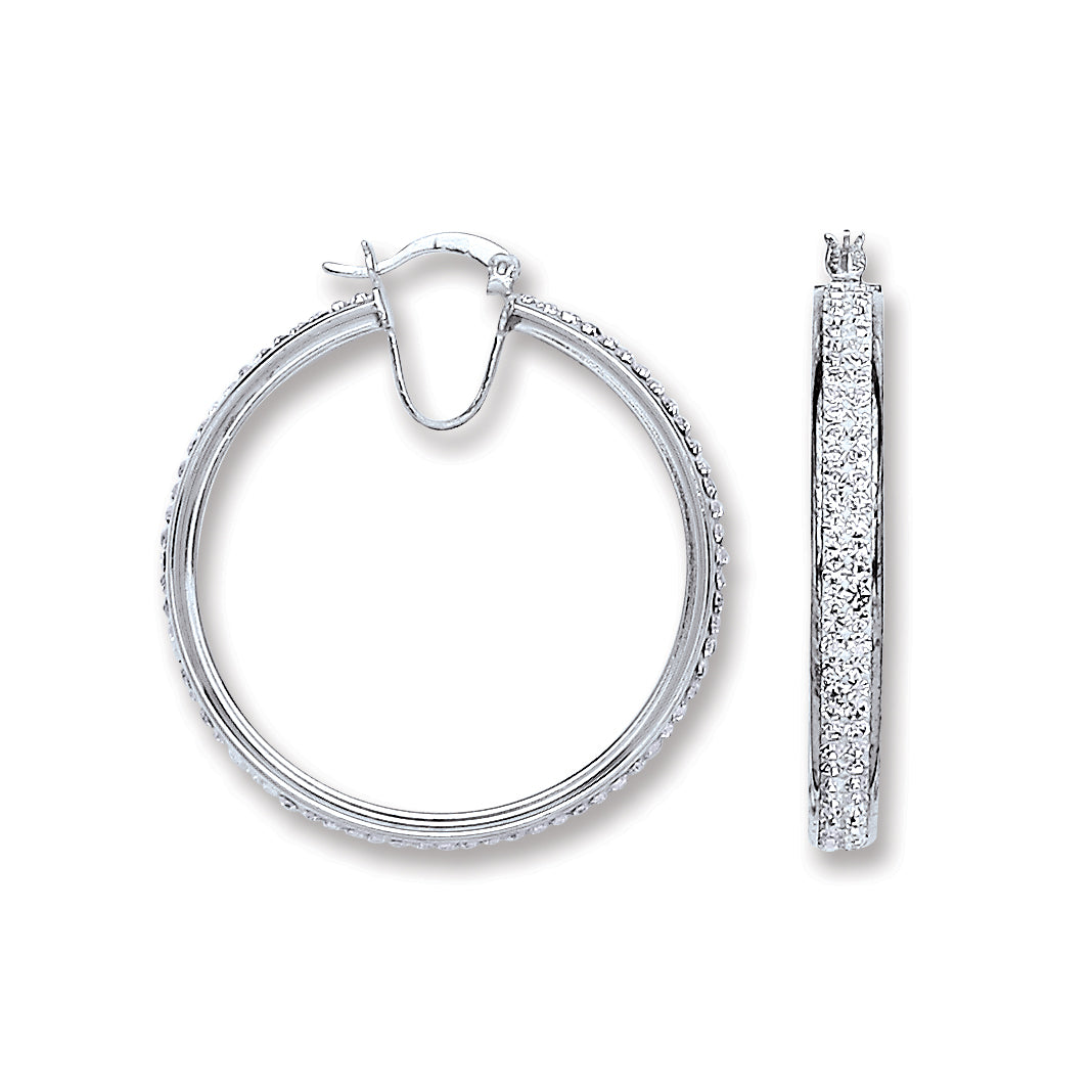 925 Sterling Silver 42mm Hoop Crystal Earrings