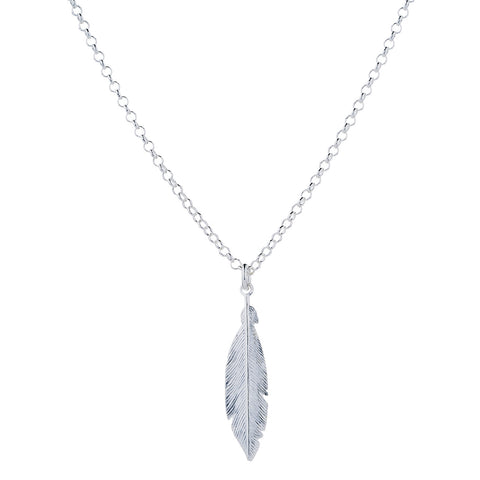 925 Sterling Silver Feather Necklace 16" + 2" extension