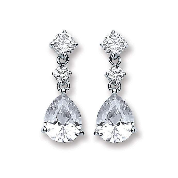 925 Sterling Silver Cubic Zirconia Tear Drop Earrings
