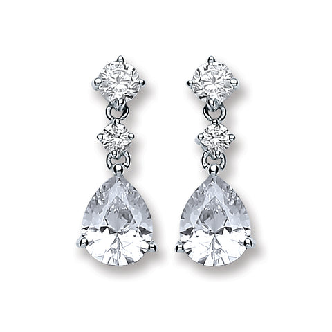 925 Sterling Silver Cz Tear Drop Earrings