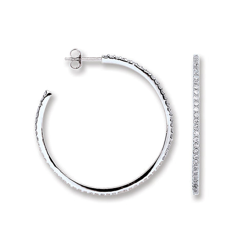 925 Sterling Silver 40mm Cz Round Hoop Earrings