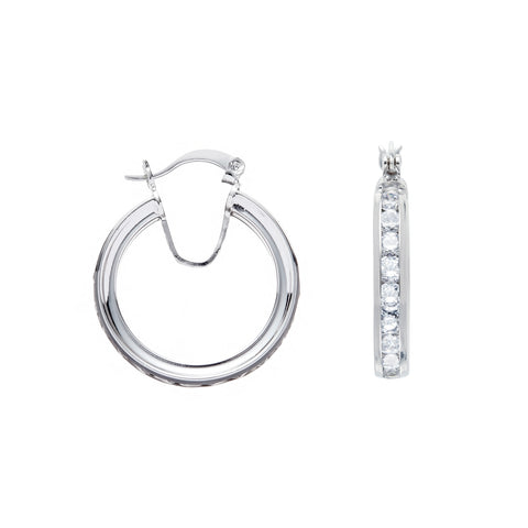 925 Sterling Silver 26mm Channel Set Cz Hoop Earrings