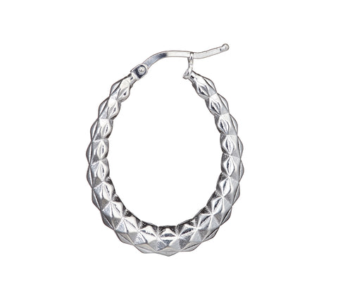 925 Sterling Silver 32mm Faceted Oval Hallow Hoop Earrings