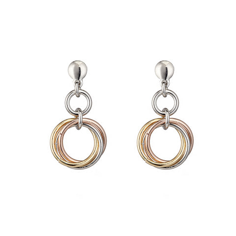 925 Sterling Silver, Rose & Yellow Circle Drop Earrings
