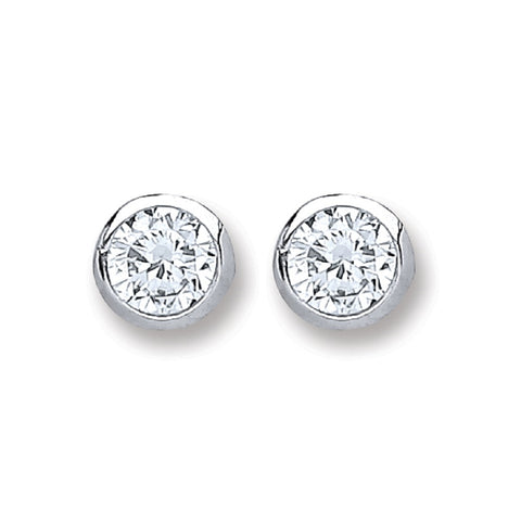 925 Sterling Silver Round Brilliant Cut Rub Over Setting 4mm Cz Stud