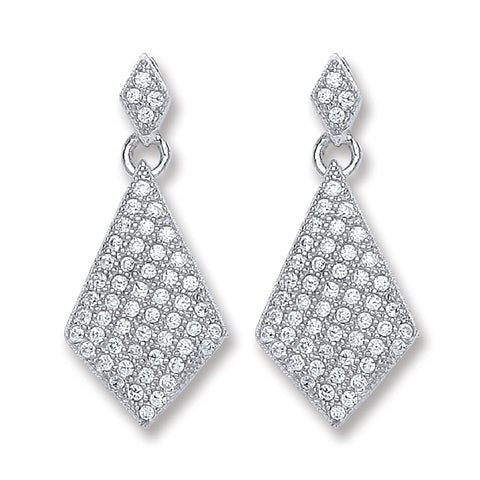 925 Sterling Silver Diamond Shape Cz Drop Earrings