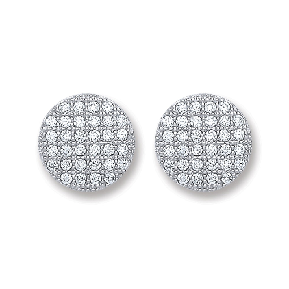 925 Sterling Silver Button Cubic Zirconia Stud Earrings