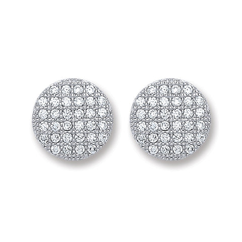 925 Sterling Silver Button Cz Stud Earrings