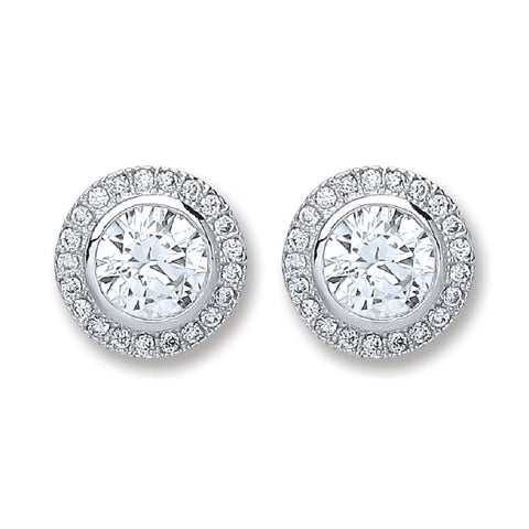 925 Sterling Silver Rubover Halo Cubic Zirconia Set