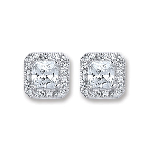 925 Sterling Silver Square Cz Stud Earrings