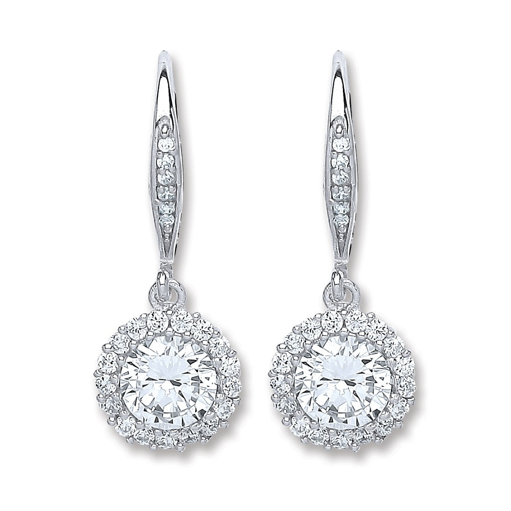 925 Sterling Silver Round Halo Earrings Lever Back