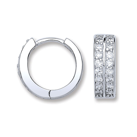 925 Sterling Silver Two Row Channel Set Cz Huggies Earrings