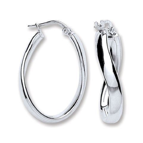 925 Sterling Silver 25mm Wavy Oval Tube Hoop Earrings