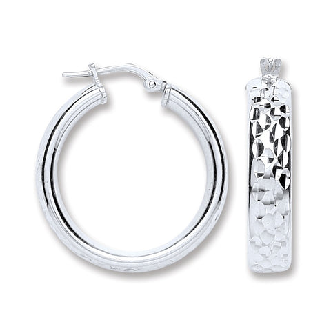 925 Sterling Silver 25mm Diamond Cut Hoops