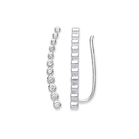 925 Sterling Silver Arc-shaped Ear Hook Rubover Cz Ear Clip Earrings