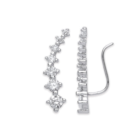 925 Sterling Silver Arc-shaped Ear Hook Claw Set Cz Ear Clip Earrings