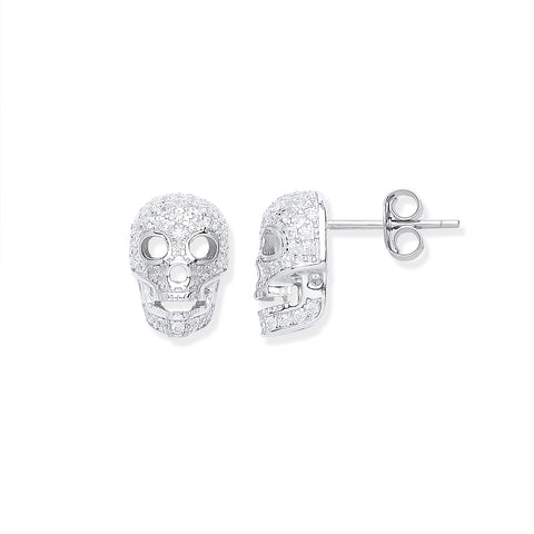 925 Sterling Silver Cz Skull Stud Earrings