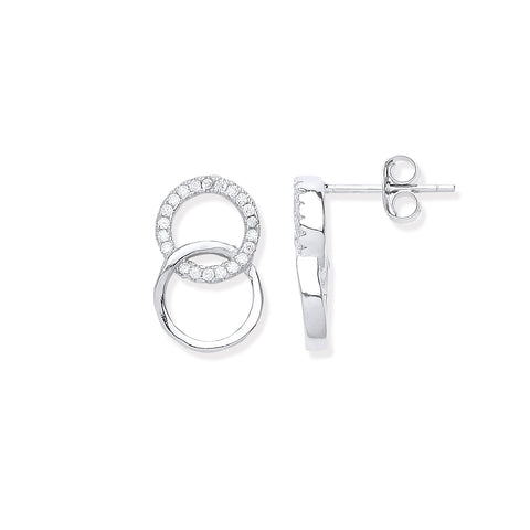 925 Sterling Silver Interlocking Circles Cz Stud Earrings