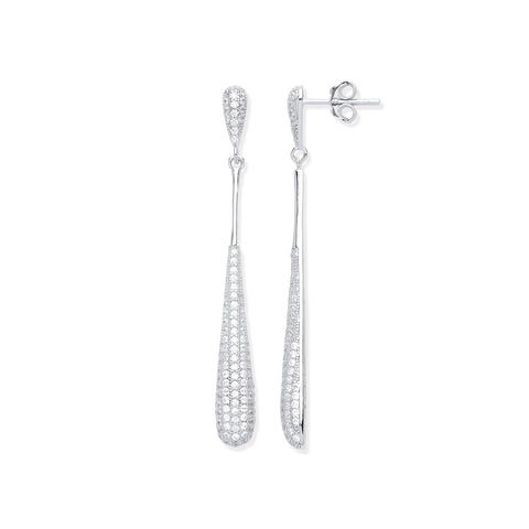 925 Sterling Silver Long Teardrop Cz Earrings