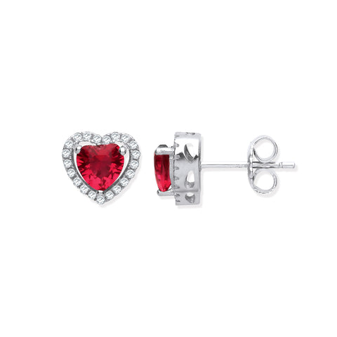 925 Sterling Silver Ruby Cz Halo Heart Stud Earrings