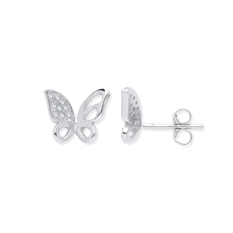 925 Sterling Silver CZ Open Butterfly Stud Earrings