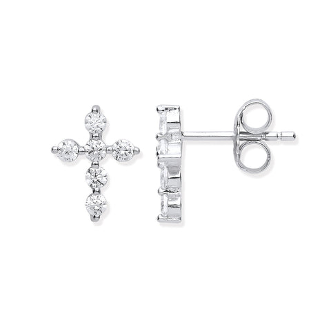 925 Sterling Silver Cz Cross Stud Earrings
