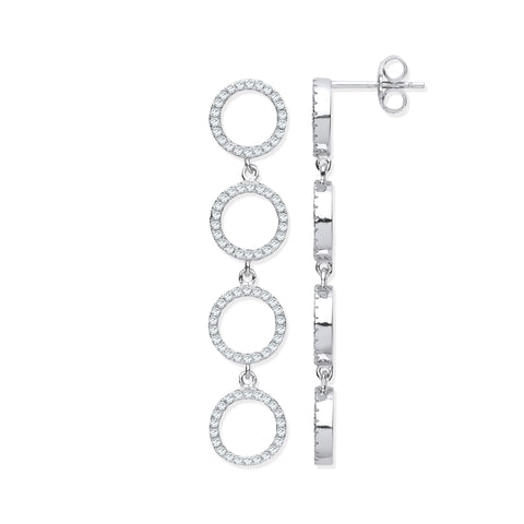 925 Sterling Silver CZ Circle of Life Long Drop Earrings