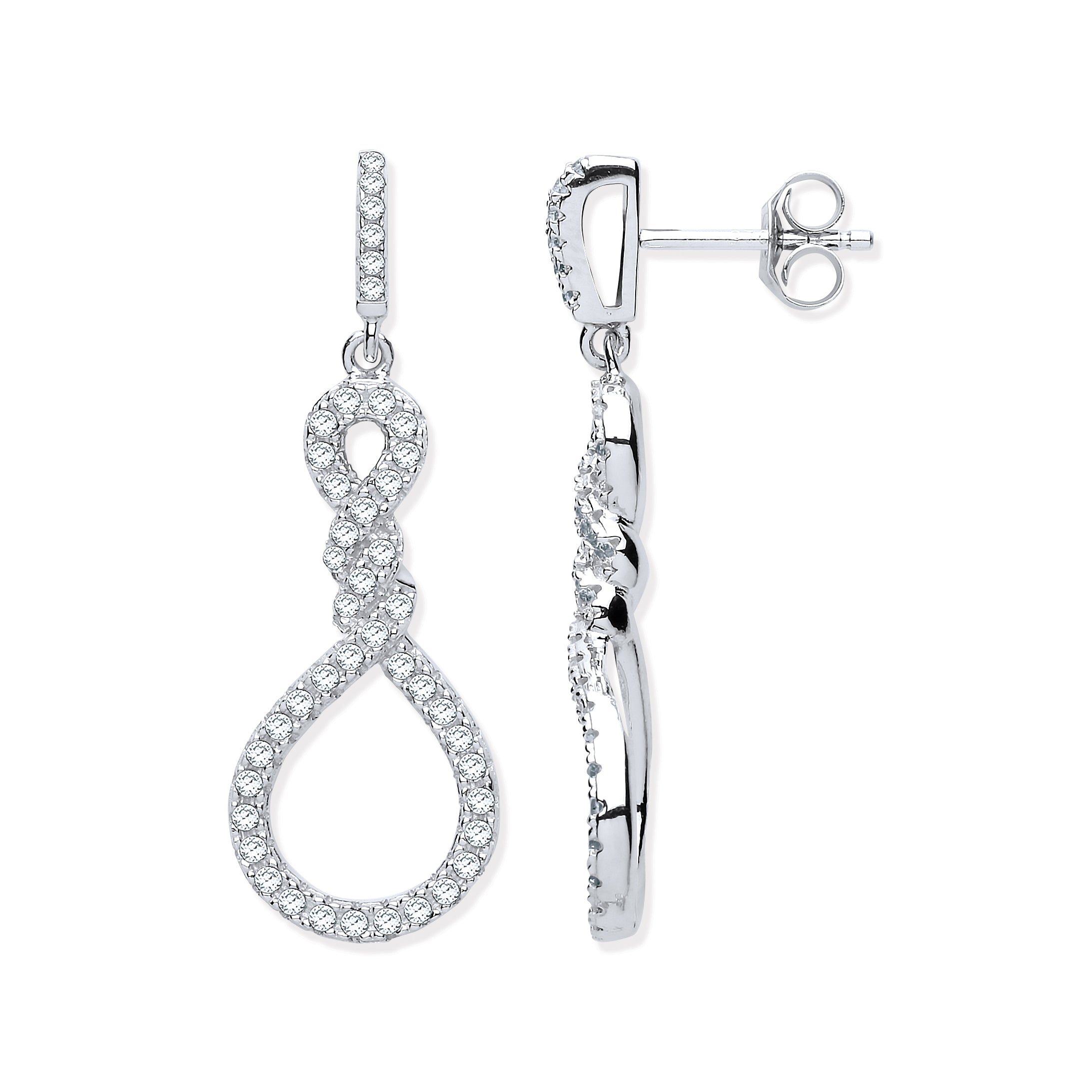 925 Sterling Silver Teardrop Twist Cubic Zirconia Earrings