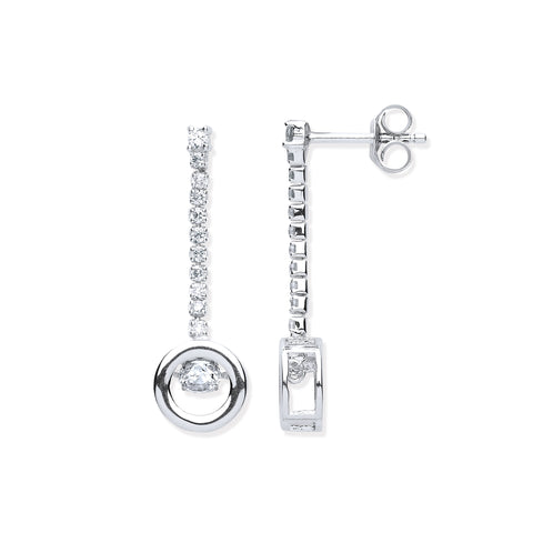 925 Sterling Silver Halo Style Moving Cz Two Row Drop Earrings